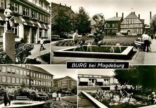 AK / Ansichtskarte 73901935 Burg_Magdeburg Rat der Stadt Trommler-Standbild Rolandplatz Krankenhaus Kindergarten Burg Magdeburg