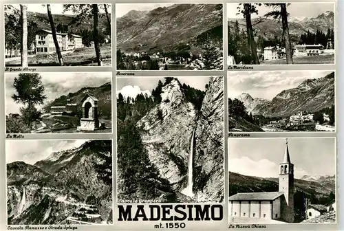 AK / Ansichtskarte  Madesimo_Lombardia_IT Albergo Panorama Meridina Motta Cascata Pianazzo Strada Nuova Chiesa  