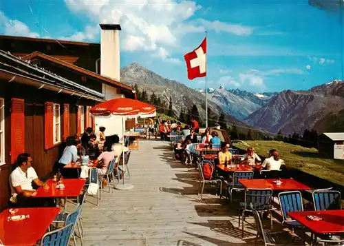 AK / Ansichtskarte  Saas-Almagell_VS Bergrestaurant Albeina Terrasse Madrisa Saaser Alp Fernsicht Alpen 