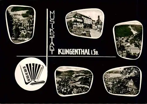 AK / Ansichtskarte  Klingenthal_Vogtland Teilansichten Musikstadt Schloss Aschbergschanze Panorama Aschberggebiet Klingenthal_Vogtland