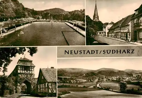 AK / Ansichtskarte  Neustadt_Harz Freibag Ortszentrum Kirche Torbogen Panorama Neustadt_Harz