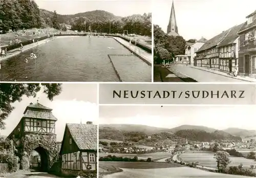 AK / Ansichtskarte  Neustadt_Harz Schwimmbad Stadttor Kirche Panorama Neustadt_Harz