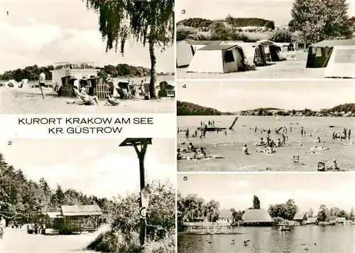 AK / Ansichtskarte 73902077 Krakow_See Badestrand am Joernberg Freilandgaststaette Waldschenke Zeltplatz Partie am See Krakow_See