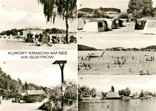 AK / Ansichtskarte  Krakow_See Badestrand am Joernberg Freilandgaststaette Waldschenke Zeltplatz Partie am See Krakow_See