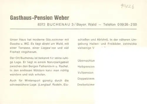 AK / Ansichtskarte  Buchenau_Zwiesel_Niederbayern Gasthaus Pension B
Gasthaus Pension Weber 