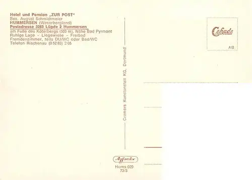 AK / Ansichtskarte  Hummersen Hotel Pension Zur Post Hummersen
