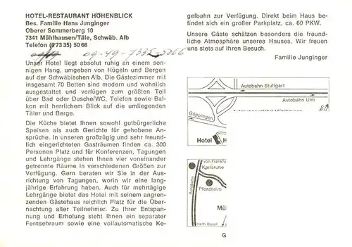 AK / Ansichtskarte  Muehlhausen_Taele Hotel Restaurant Hoehenblick Gastraeume Panorama Muehlhausen_Taele