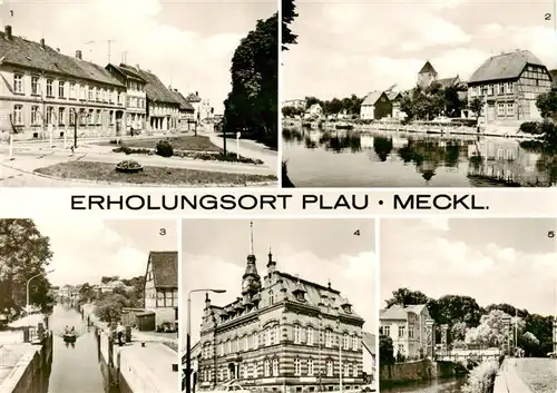 AK / Ansichtskarte  Plau_Mecklenburg Burgplatz Strandstrasse Schleuse Rathaus Zugbruecke Plau_Mecklenburg