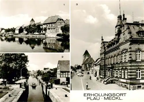 AK / Ansichtskarte  Plau_Mecklenburg Strandstrasse An der Schleuse Marktplatz Plau_Mecklenburg