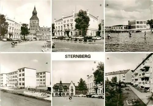 AK / Ansichtskarte  Sternberg_Mecklenburg Karl Liebknecht Platz Rathaus Bad und Konsum Strandgaststaette Polytechn Oberschule Neubauten an der Leonhard Frank Strasse Sternberg_Mecklenburg