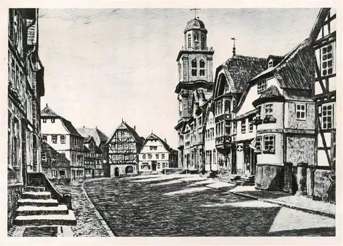 AK / Ansichtskarte  Lauterbach_Hessen Marktplatz Radierung Lauterbach Hessen