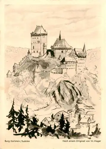 AK / Ansichtskarte  Karlstejn_Karlstein_Burg_CZ Burg Karlstejn Zeichnung 