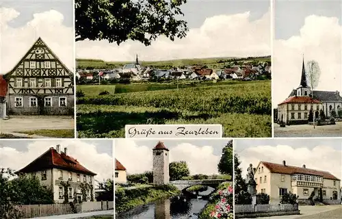 AK / Ansichtskarte 73902409 Zeuzleben_Werneck Fachwerkhaus Panorama Kirche Turm Gaststaette 