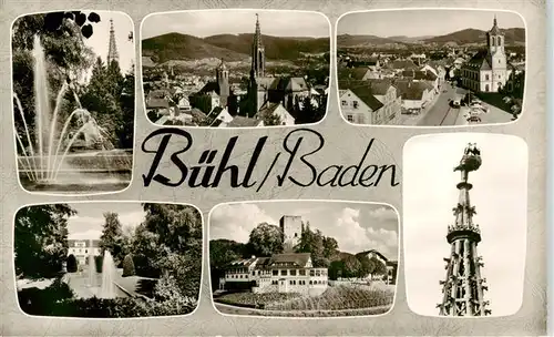 AK / Ansichtskarte  Buehl_Baden Stadtgarten Panorama Kirche Rathaus Burg Storchennest Buehl_Baden