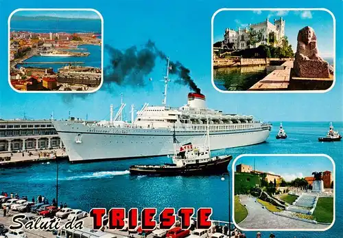 AK / Ansichtskarte 73902571 Trieste_Triest_IT Teilansichten Schloss Hafen Kreuzfahrtschiff 