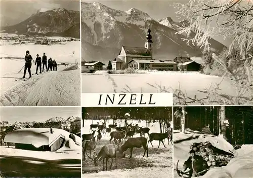 AK / Ansichtskarte  Inzell Skilanglauf Kirche Panorama Wildfuetterung Holzschlitten Inzell