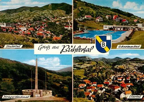 AK / Ansichtskarte 73902647 Buehlertal Untertal Schwimmbad Kriegerdenkmal Obertal Fliegeraufnahme Buehlertal