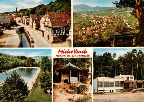 AK / Ansichtskarte  Michelbach_Gaggenau Strassenpartie Panorama Schwimmbad Pavillon  Michelbach Gaggenau