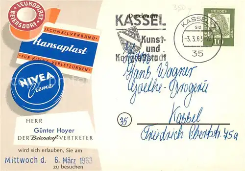 AK / Ansichtskarte 73902767 Werbung_Reklame Guenter Hoyer Beirsdorf Nivea Creme Hansaplast Leukoplast 