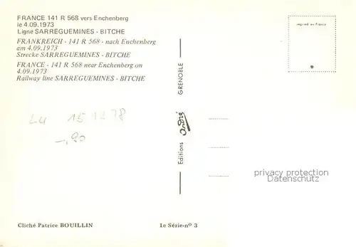 AK / Ansichtskarte 73902777 Eisenbahn_Railway_Chemin_de_Fer Frankreich-141 R 568 nach Enchenberg Panzer 