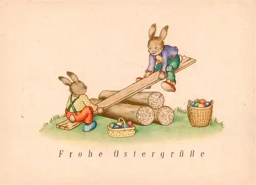 AK / Ansichtskarte  Ostern_Easter_Paques_Pasqua Hassen Eier Wippe Litho Lamberz Karte 