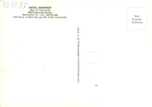 AK / Ansichtskarte  Kamp-Bornhofen_Rhein Hotel Jaegerhof Gastraeume 