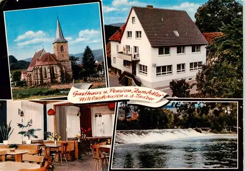 AK / Ansichtskarte 73902912 Niklashausen Gasthaus Pension Zum Adler Gaststube Kirche Stauwehr Niklashausen