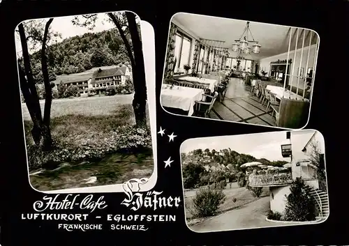 AK / Ansichtskarte 73902957 Egloffstein Hotel Cafe Haefner Gastraum Terrasse Egloffstein