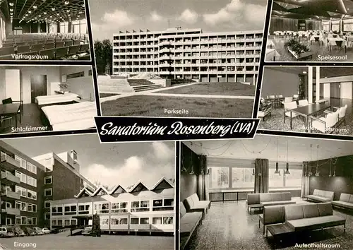 AK / Ansichtskarte 73903008 Bad_Driburg Sanatorium Rosenberg Vortragsraum Schlafzimmer Eingang Parkseite Speisesaal Aufenthaltsraeume Bad_Driburg