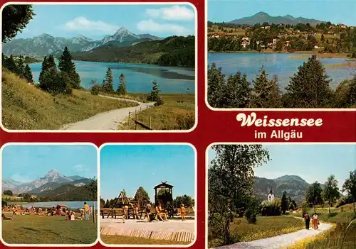 AK / Ansichtskarte  Weissensee_Fuessen Seepanorama Strand Spielplatz Kirche Weissensee Fuessen