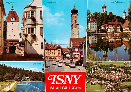 AK / Ansichtskarte  Isny_Allgaeu Esgantor Marktplatz am Schaechele Waldbad Fliegeraufnahme Isny Allgaeu