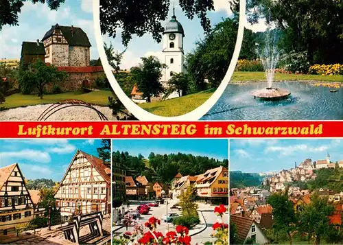 AK / Ansichtskarte  Altensteig_Schwarzwald Schloss Kirche Fontaene Fachwerkhaus Ortsansichten Altensteig_Schwarzwald