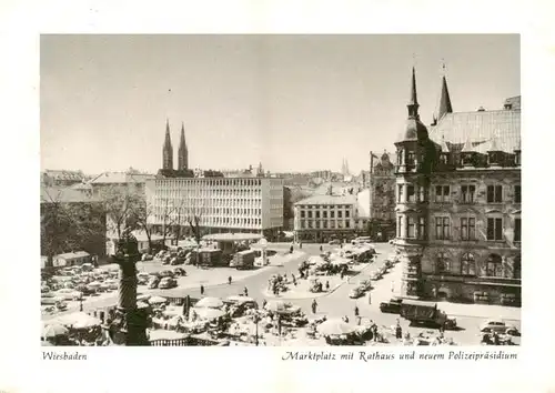 AK / Ansichtskarte  Wiesbaden Marktplatz mit Rathaus und neuem Polizeipraesidium Wiesbaden