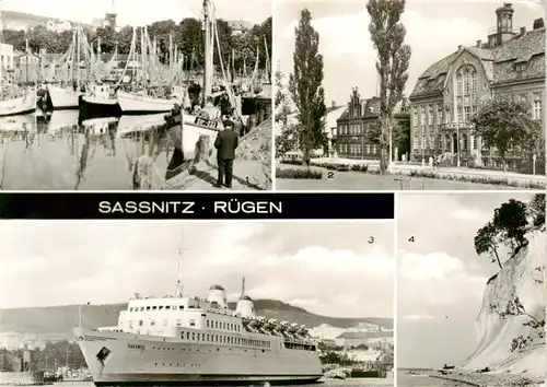 AK / Ansichtskarte  Sassnitz_Ostseebad_Ruegen Fischereihafen Postamt Rathaus Eisenbahnfaehrschiff MS Sassnitz Sassnitz_Ostseebad_Ruegen