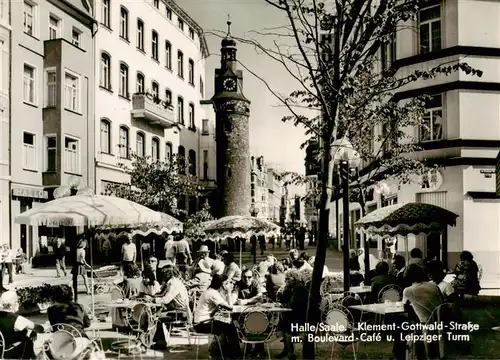 AK / Ansichtskarte  Halle__Saale Klement Gottwald Strasse mit Boulevard Cafe und Leipziger Turm 