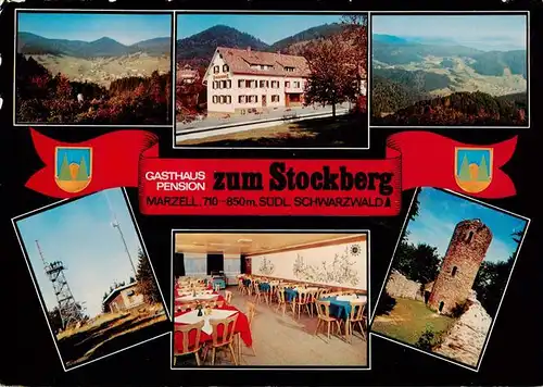 AK / Ansichtskarte  Marzell_Malsburg-Marzell_BW Gasthaus Pension zum Stockberg Panorama Aussichtstuerme Gastraum 