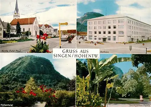 AK / Ansichtskarte  Singen_Hohentwiel Kirche Peter und Paul Rathaus Hohentwiel Stadtgarten Singen Hohentwiel