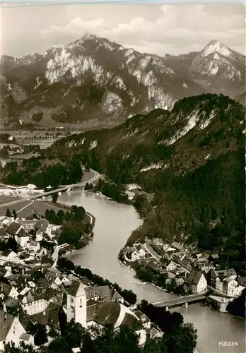 AK / Ansichtskarte  Fuessen_Allgaeu Fliegeraufnahme mit Lechbruecke Branderschrofen und Hohem Straussberg Fuessen Allgaeu