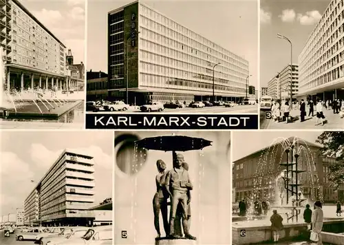 AK / Ansichtskarte  Karl-Marx-Stadt Rosenhof Strasse der Nationen Hauptpostamt Brunnenplastik von Johann Belz Brunnen am Omnibusbahnhof