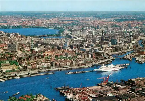AK / Ansichtskarte 73903633 Hamburg Panorama vom Hafen Richtung Stadt