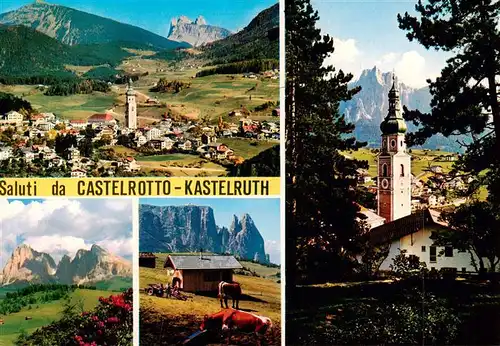 AK / Ansichtskarte 73903662 Castelrotto__Kastelruth_Suedtirol_IT Gesamtansicht mit Dolomiten Almvieh Kirche