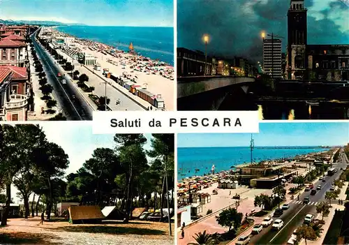 AK / Ansichtskarte 73903667 Pescara_Abruzzo_IT Kuestenpanorama Strand Campingplatz Stadtzentrum Bruecke Nachtaufnahme