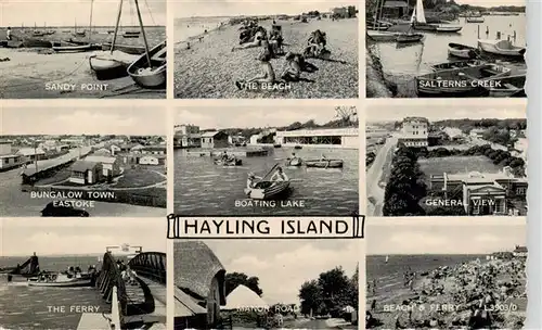 AK / Ansichtskarte 73903716 Hayling_Island_UK Sandy Point The Beach Salterns Creek Bungalow Town Eastoke Boating Lake General View The Ferry Beach and Ferry