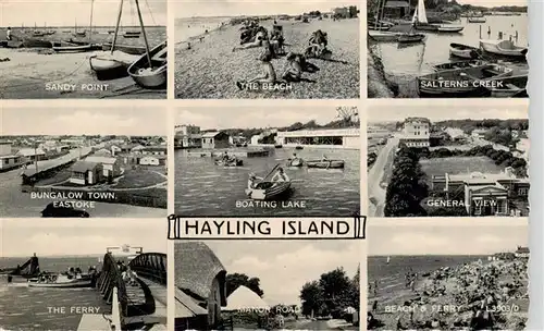 AK / Ansichtskarte  Hayling_Island_UK Sandy Point The Beach Salterns Creek Bungalow Town Eastoke Boating Lake General View The Ferry Beach and Ferry