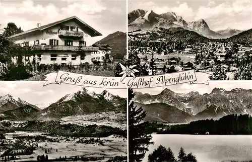 AK / Ansichtskarte 73903724 Kruen_Garmisch-Partenkirchen Gasthof Alpengluehn Panorama Seepartie