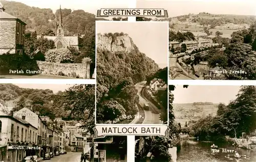 AK / Ansichtskarte  Matlock__UK Parish Church South Parade North Parade High Tor The River