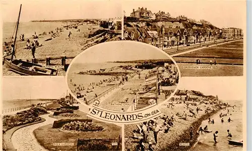 AK / Ansichtskarte 73903756 St_Leonards_on_Sea Bathing Beach Bathing Chalets Grosvenor Gardens Rock Gardens Beach