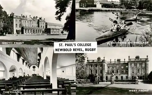 AK / Ansichtskarte 73903761 Rugby__UK South Front St Pauls College Canoeing on the Lake The Chapel West Front