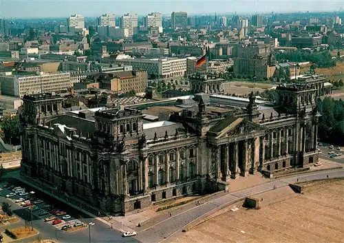 AK / Ansichtskarte  Berlin Reichtagsgebaeude mit Brandenburger Tor und Blick auf Ost Berlin Fliegeraufnahme