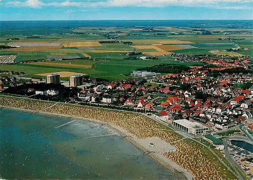 AK / Ansichtskarte  Buesum_Nordseebad Korbstrand und Ort Fliegeraufnahme